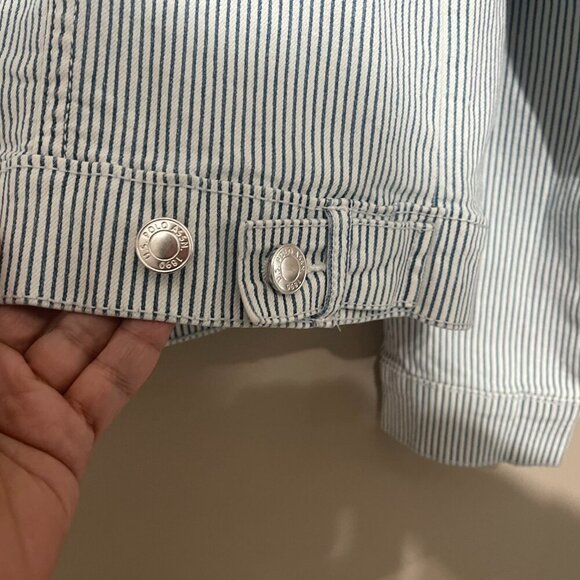 U.S. Polo Association Blue Striped Distressed Denim Jacket, Large, NWT - Picture 8 of 10